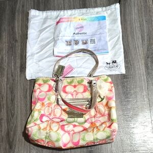 Coach Poppy  Pink and Green Floral Shoulder Glam Bag
